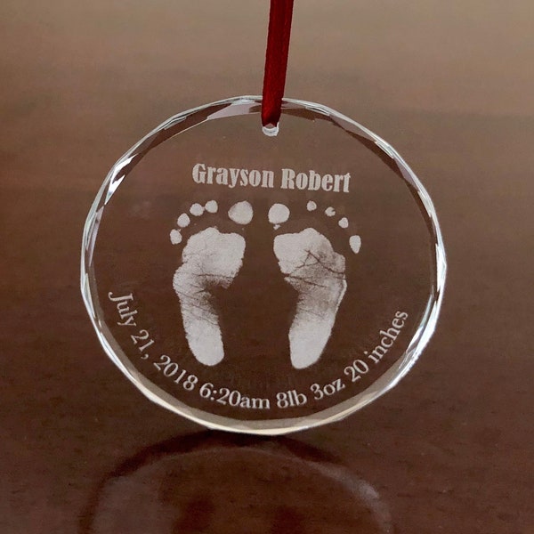 Baby Footprint, Ornament, Custom Ornament, Christmas, Baby Feet Engraved, Memorial Gift, First Christmas, Christmas Ornament, Personalized