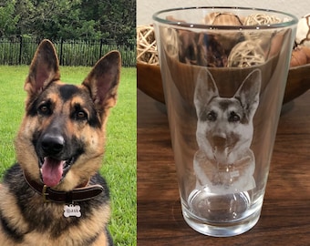 Custom Pet Photo Etched Glass, Pint or Whiskey Glass (Keepsake)
