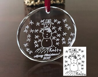 Drawing Christmas Ornament, Handwriting Glass Ornament, Handwriting and Drawings Engraved onto Glass Ornaments, Family Christmas Ornaments