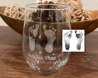 Baby footprints wine glass, gifts for mom, mothers day gifts, personalized wine glass, gift for mothers, baby feet glass, actual footprints