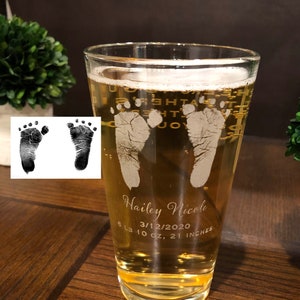 Baby footprints, beer glass, pint glass, custom beer glass, gifts for dad, first time dad gift, memorial gifts, pint glass, baby footprints image 2