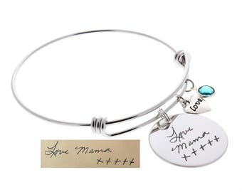 Handwriting Bangle Bracelet, Handwriting Engraved, Signature Engraved, Anniversary Gift, Memorial Gift, Gifts for Her, Bangles