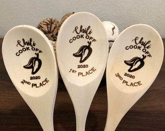 Chili cook off wooden spoon, chili cook-off awards, chili cookoff winners, cook off champion, personalized wood spoon, cook off, wood spoon