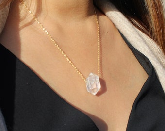 Clear quartz necklace 16kt gold plated necklace dainty necklace healing crystal necklace chakra necklace healing gemstone necklace