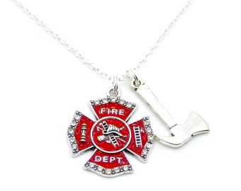 Firefighter Maltese Cross Necklace, Paramedic EMT Gift for Female Firefighter, Firefighter Wife, Firefighter Girlfriend, Firefighter Mom