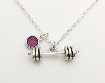 Barbell Necklace, Dumbell Necklace, Weightlifting Necklace, Fitness Jewelry, Gym Gifts, Initial Necklace, Gift for Crossfit, Boxing Necklace