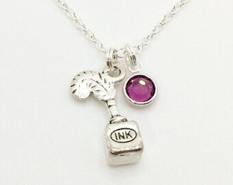 Feather Quill Pen in Ink Necklace, Writing Necklace, Gift for Writer, Gift for Author, Book Lover, Pen Necklace, Book Necklace, Writing Gift