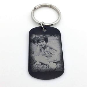 Photograph Engraved, Photo Keychain, Dog Tag Key Chain, Actual Handwriting Engraved, Memorial Gift, Photo Engraved Keychain, Photo Keychain,
