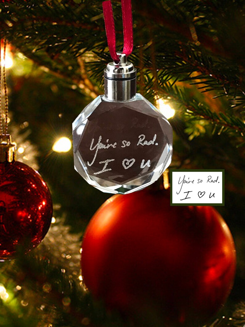Holiday Ornament LED Flashing Ornament Memorial Keepsake Handwriting Ornament LED Engraved Handwriting Custom Christmas Ornament
