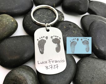 Baby footprints keychain, gifts for mom, gifts for dad, mothers day gift, fathers day gift, baby memorial gifts