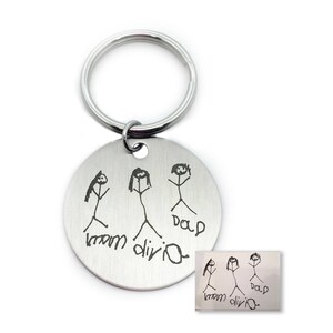 Drawing Keychain, Drawings Engraved, Memorial Gifts, Kids Art Engraved, Gifts for Mom, Gifts for Dad, Gifts for Babysitter, Gifts from Kids image 3