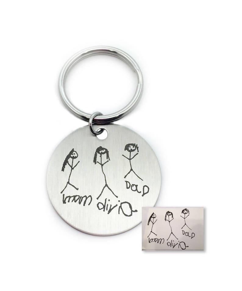 Drawing Keychain, Drawings Engraved, Memorial Gifts, Kids Art Engraved, Gifts for Mom, Gifts for Dad, Gifts for Babysitter, Gifts from Kids image 3