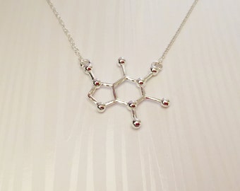 Caffeine Molecule Necklace Molecular Gift for Doctors Scientists Chemistry Teachers Med Students Nurses Paramedic EMT Coffee lovers