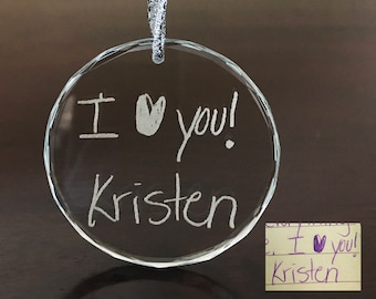 Handwriting Ornament, Custom Drawing Ornament, Handwriting Drawings, Glass Ornaments, Memorial Keepsakes, Window Hanging Ornament