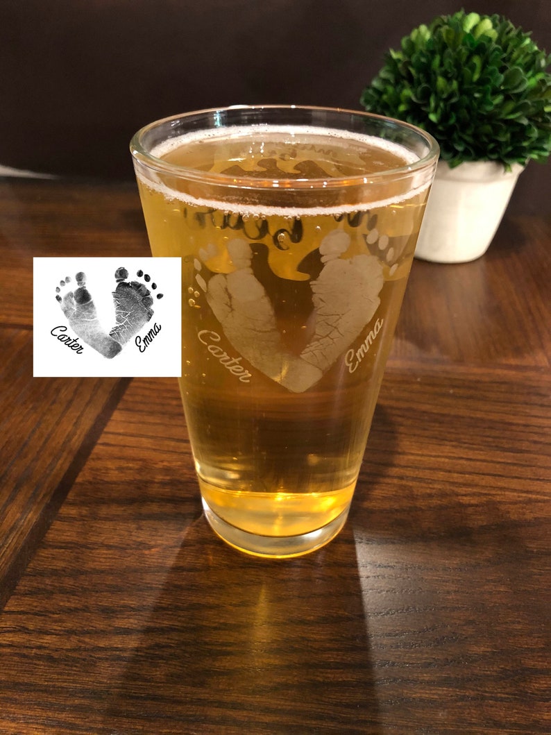 Baby footprints, beer glass, pint glass, custom beer glass, gifts for dad, first time dad gift, memorial gifts, pint glass, baby footprints image 5