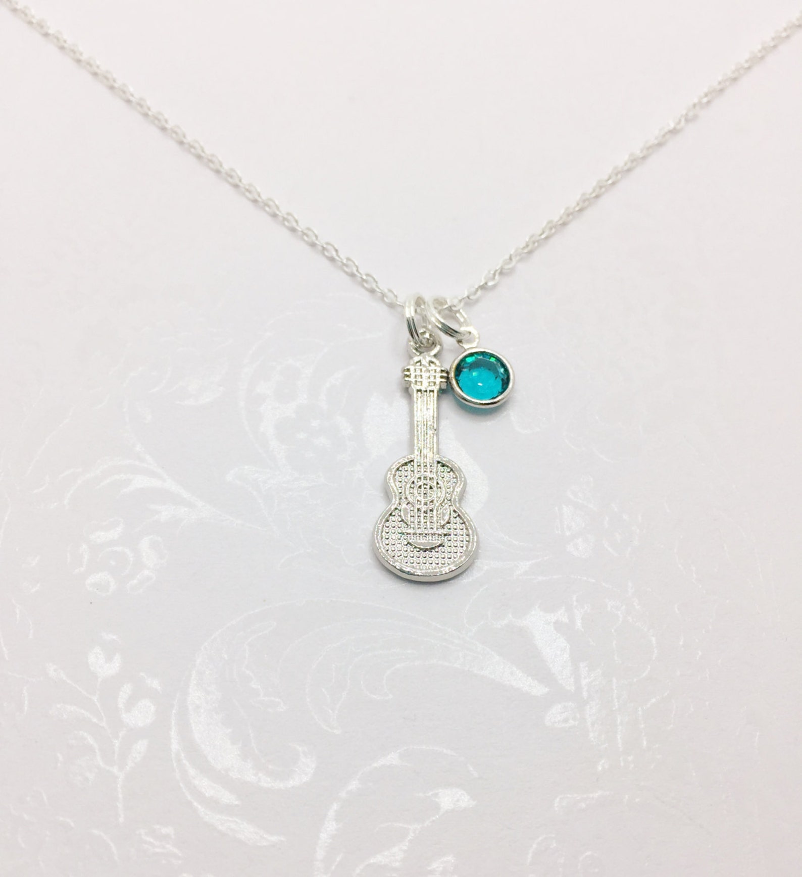Acoustic Guitar Necklace With Choice of Swarovski Birthstone Etsy