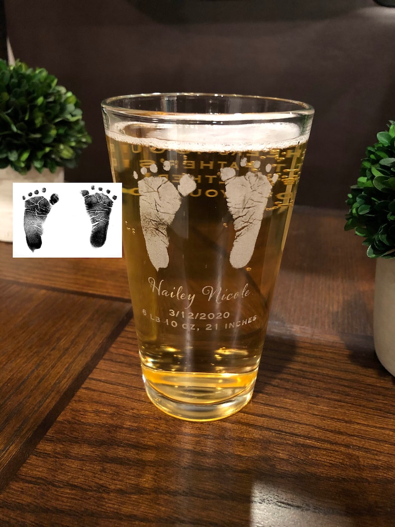 Baby footprints, beer glass, pint glass, custom beer glass, gifts for dad, first time dad gift, memorial gifts, pint glass, baby footprints image 2