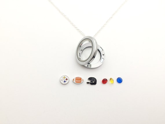 Steelers Football Floating Locket Necklace, Steelers Necklace, Football Necklace, Steelers Fans, Steelers Nation, Steelers Gifts
