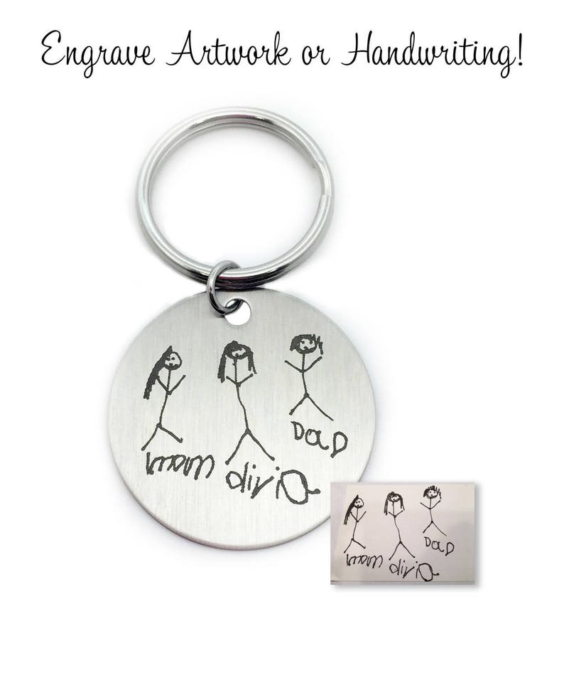 Drawing Keychain, Drawings Engraved, Memorial Gifts, Kids Art Engraved, Gifts for Mom, Gifts for Dad, Gifts for Babysitter, Gifts from Kids image 2