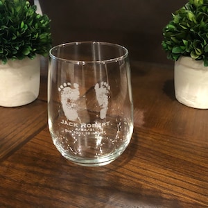 Baby footprints, beer glass, pint glass, custom beer glass, gifts for dad, first time dad gift, memorial gifts, pint glass, baby footprints Stemless Wine Glass