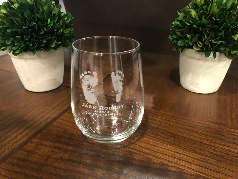 Baby footprints, beer glass, pint glass, custom beer glass, gifts for dad, first time dad gift, memorial gifts, pint glass, baby footprints Stemless Wine Glass