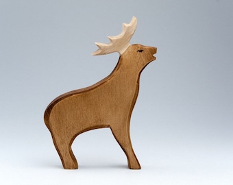 Deer Figurine Toys for Kids Wooden toy Bio Wooden Deer Toy Birthday present imaginative play Partyfavors for Boys and Girls Stag toy