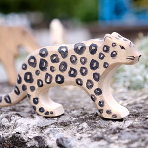 Snow Leopard Nature Table Wooden figure animal Snow Leopard Waldorf Wooden Figurines Wooden animal Wooden toy DadakaCraft image 1