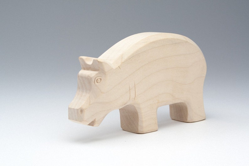 Wooden Kids Toys Animals Wooden Figurines Animal Zoo Wood Toy Hippo Wood Hippo Toy Natural Toys Animal Statue Hippo Figurine