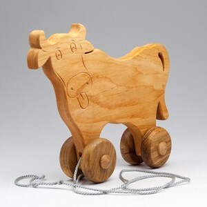 Cow Wood Cow On wheels Wooden Cow Toy Eco Friendly Gifts For Kids Handmade Toys Wooden Toy Eco Products Baby Toys Pull Toy image 2