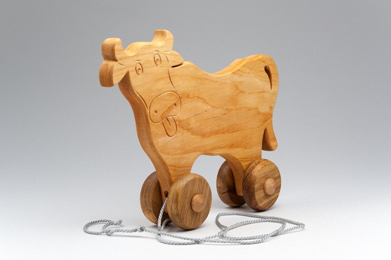 Cow Wood Cow On wheels Wooden Cow Toy Eco Friendly Gifts For Kids Handmade Toys Wooden Toy Eco Products Baby Toys Pull Toy image 2