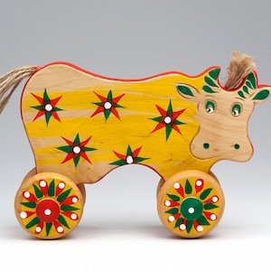 Cow Toy - Push Toy - Cow Figurine - Animal Zoo - Kids Toy - Pull Toy - Eco Product - Baby Gift - Farm Animal - Handmade - Wood Toy On Wheels