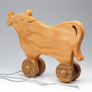 Cow Wood Cow On wheels Wooden Cow Toy Eco Friendly Gifts For Kids Handmade Toys Wooden Toy Eco Products Baby Toys Pull Toy image 3