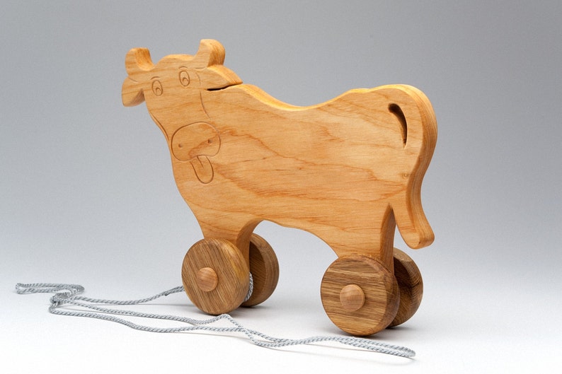 Cow Wood Cow On wheels Wooden Cow Toy Eco Friendly Gifts For Kids Handmade Toys Wooden Toy Eco Products Baby Toys Pull Toy image 3