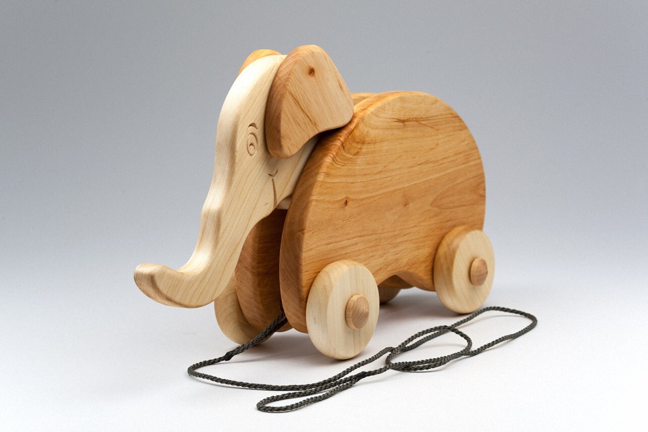 Wooden Push Toy Elephant On Wheels Wooden Pull Toy | Etsy