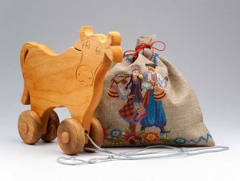 Cow Wood Cow On wheels Wooden Cow Toy Eco Friendly Gifts For Kids Handmade Toys Wooden Toy Eco Products Baby Toys Pull Toy image 5