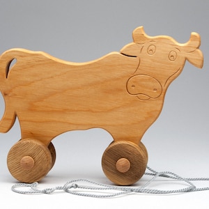 Cow Wood Cow On wheels Wooden Cow Toy Eco Friendly Gifts For Kids Handmade Toys Wooden Toy Eco Products Baby Toys Pull Toy image 1