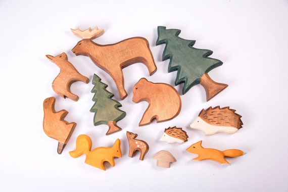 wooden forest animals