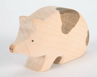 Wooden Pig - Carved Animals - Baby Gifts - Educational Toys - Eco Products -  Wooden Animal - Hand Carved Animals - Pig - Lucky Charm