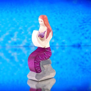 Mermaid Figurines - Mermaid Toy - Waldorf Inspired - Gift for kids - Wooden Toy Figure Handmade Fairy -Little Mermaid Sitting - Dadakacraft