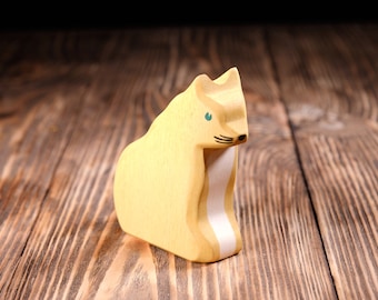 Wood Cat - Waldorf Animal Toy - Wooden Cat Toy - Waldorf Cat - Waldorf Wood Animal - Carved - Handmade - Wooden Figurine - Dadakacraft