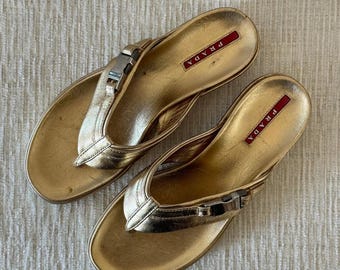 Y2K Prada Sport Gold Platform Wedge Sandals