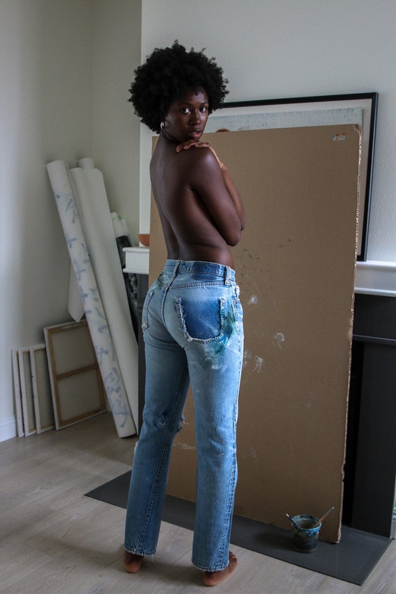 Vintage 70s Distressed/Paint Stained Levis 501 Red