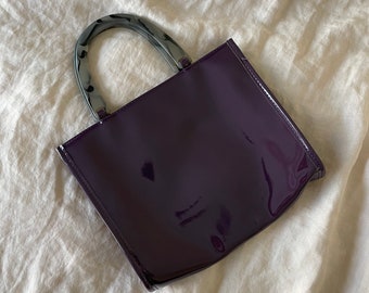 Vintage 90s Neiman Marcus Purple Vinyl Handbag w/Lucite Handles