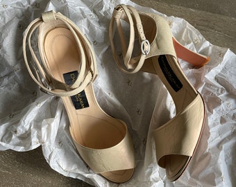 Vintage 90s Donna Karan Iridescent Leather Strappy Open Toe Heels