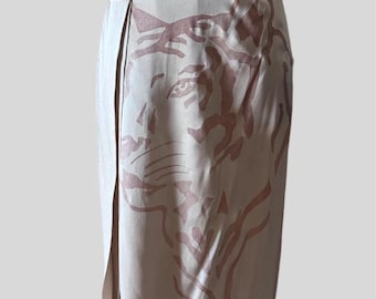 Y2K Krizia Painted Tiger Graphic Satin Skirt