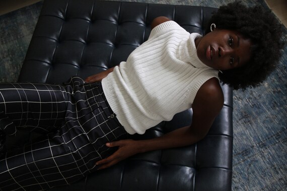 Vintage 90s Ribbed Cotton Sleeveless Turtleneck Si
