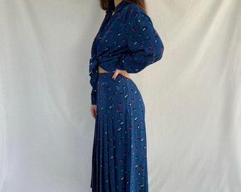 80s Celine Fruit Print Silk Skirt Set