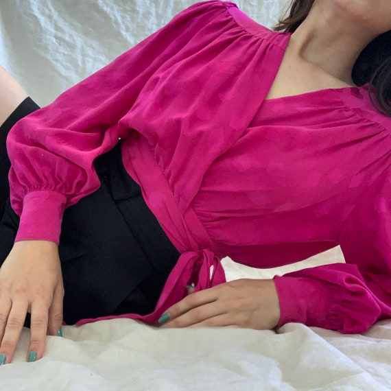 Vintage 80s Hot Pink Silk Wrap Around Balloon Slee
