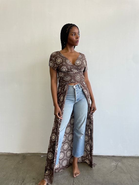 Emilio Pucci, 70s Emilio Pucci Silk Floral Print Maxi Wrap Top