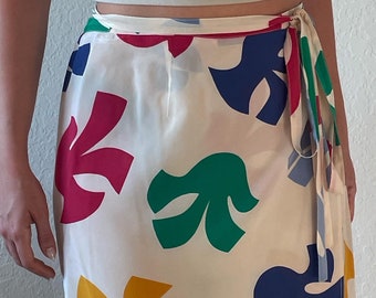 80s Chloé Matisse Inspired Print Silk Mini Wrap Skirt